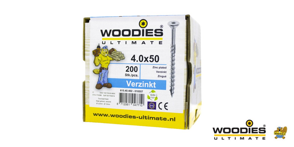 Alternatieve afbeelding voor Woodies schroeven verzinkt TORX-20 platkop 4x50/30mm deeldraad 200 stuks
