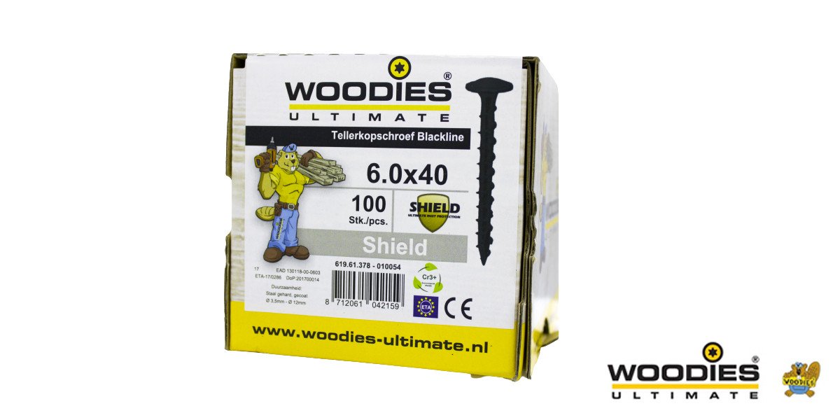 Alternatieve afbeelding voor Woodies Tellerkopschroeven Blackline Shield TORX-30 6x40mm 100 stuks