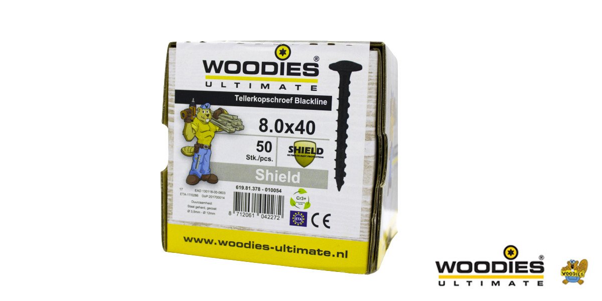 Alternatieve afbeelding voor Woodies Tellerkopschroeven Blackline Shield TORX-40 8x40mm 50 stuks