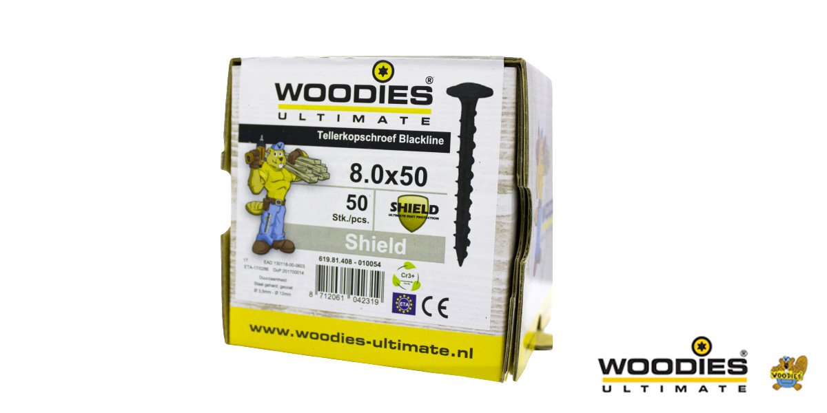 Alternatieve afbeelding voor Woodies Tellerkopschroeven Blackline Shield TORX-40 8x50mm 50 stuks