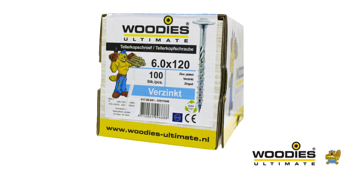 Alternatieve afbeelding voor Woodies Tellerkopschroeven TORX-30 verzinkt 6x120/70mm deeldraad 100 stuks