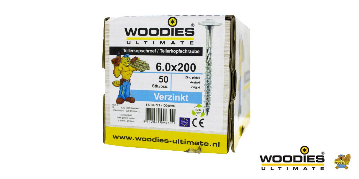 Alternatieve afbeelding voor Woodies Tellerkopschroeven TORX-30 verzinkt 6x200/80mm deeldraad 50 stuks