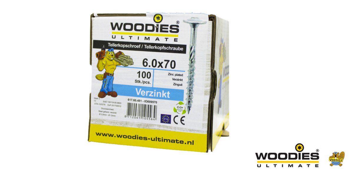 Alternatieve afbeelding voor Woodies Tellerkopschroeven TORX-30 verzinkt 6x70/50mm deeldraad 100 stuks