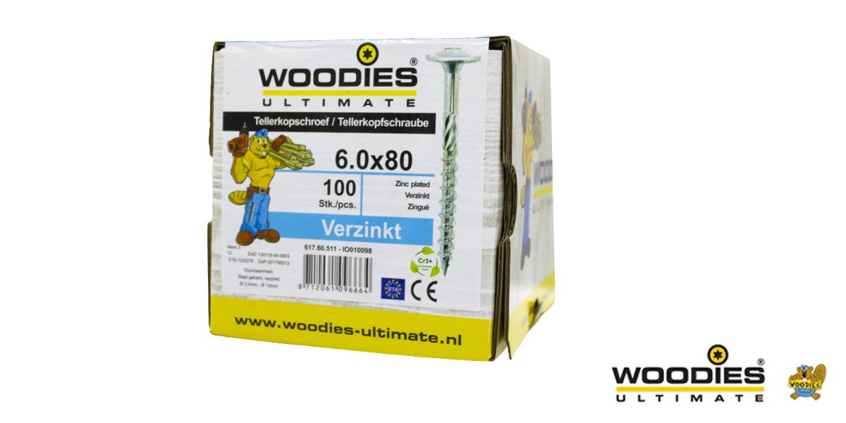 Alternatieve afbeelding voor Woodies Tellerkopschroeven TORX-30 verzinkt 6x80/50mm deeldraad 100 stuks
