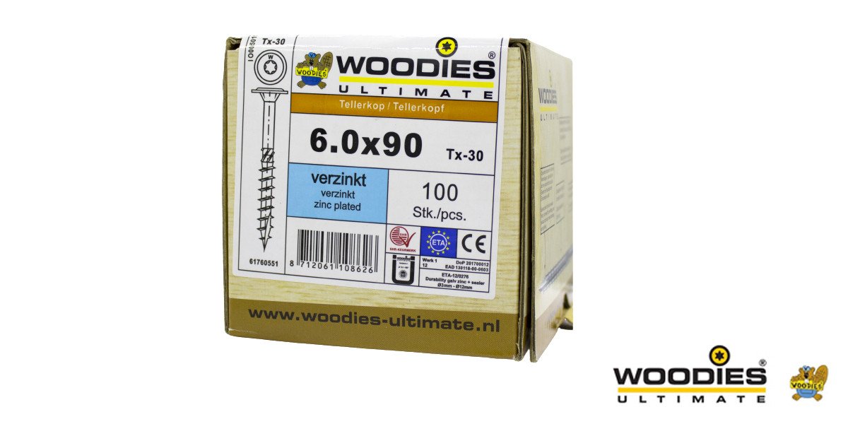 Alternatieve afbeelding voor Woodies Tellerkopschroeven TORX-30 verzinkt 6x90/55mm deeldraad 100 stuks