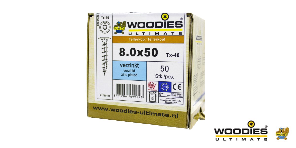 Alternatieve afbeelding voor Woodies Tellerkopschroeven TORX-40 verzinkt 8x50mm 50 stuks