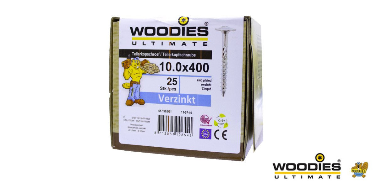 Alternatieve afbeelding voor Woodies Tellerkopschroeven TORX verzinkt 10x400/80mm deeldraad 25 stuks