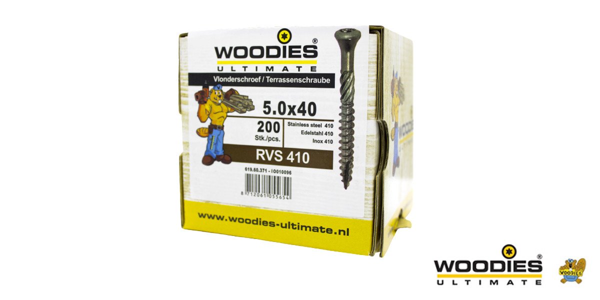 Alternatieve afbeelding voor Woodies vlonderschroeven RVS 410 C1 TORX-25 5x40mm freeskop  200 stuks
