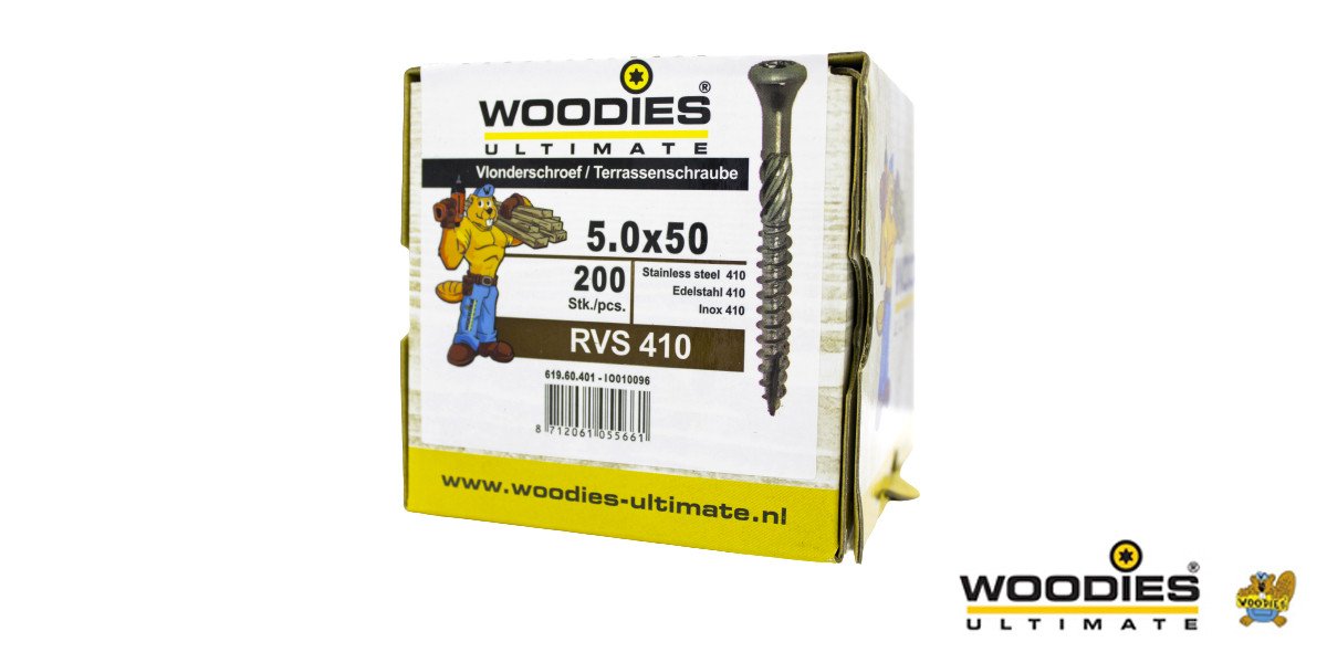 Alternatieve afbeelding voor Woodies vlonderschroeven RVS 410 C1 TORX-25 5x50mm freeskop  200 stuks