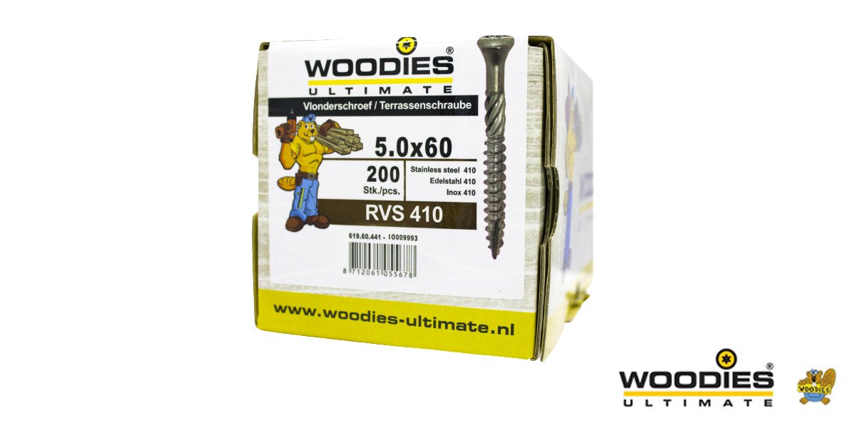 Alternatieve afbeelding voor Woodies vlonderschroeven RVS 410 C1 TORX-25 5x60mm freeskop  200 stuks