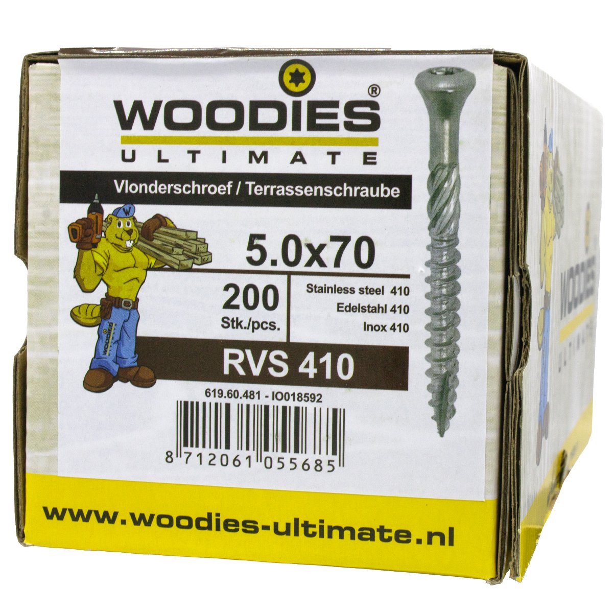 Alternatieve afbeelding voor Woodies vlonderschroeven RVS 410 C1 TORX-25 5x70mm freeskop  200 stuks