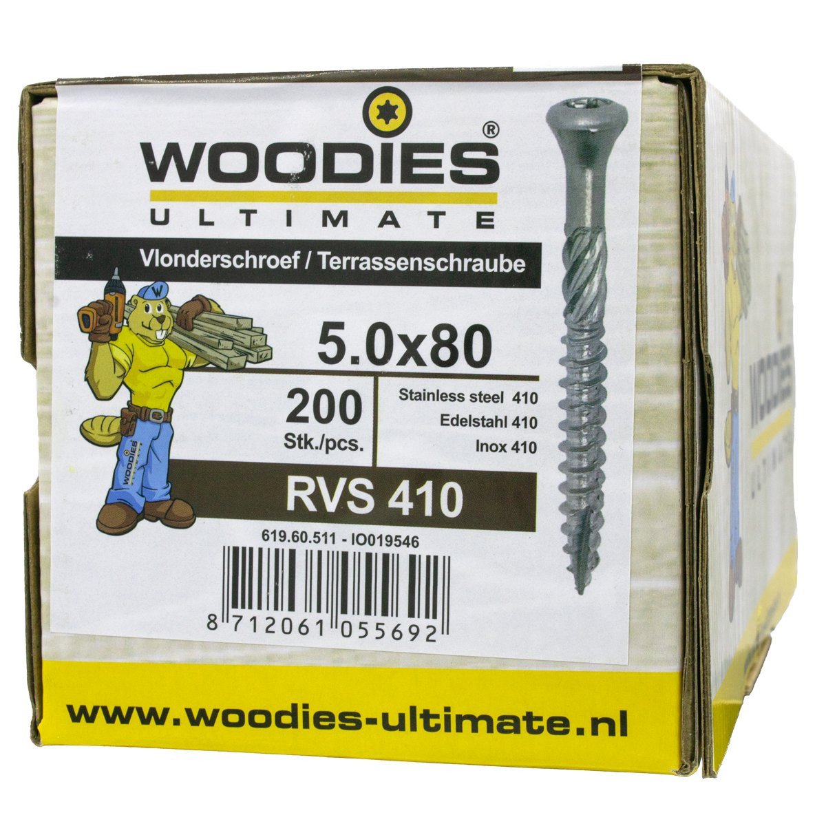 Alternatieve afbeelding voor Woodies vlonderschroeven RVS 410 C1 TORX-25 5x80mm freeskop 200 stuks