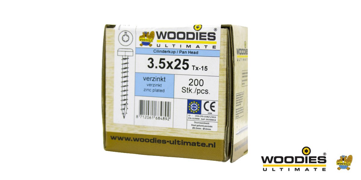 Alternatieve afbeelding voor Woodies Cilinderkopschroeven verzinkt TORX-15 3,5x25mm 200 stuks 