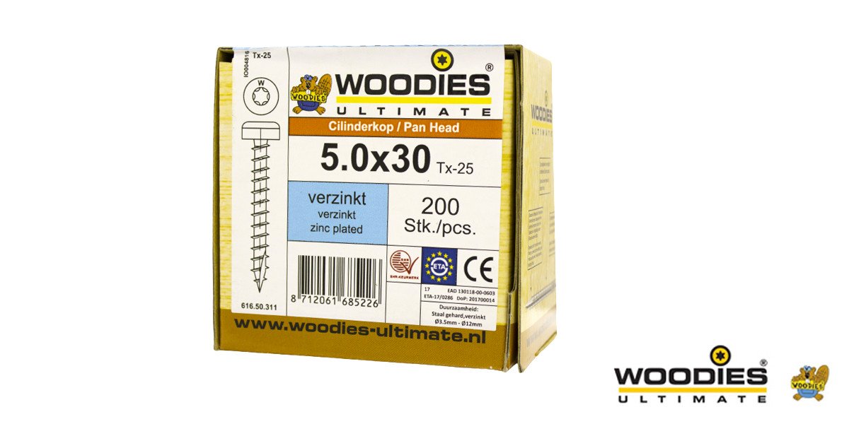 Alternatieve afbeelding voor Woodies Cilinderkopschroeven verzinkt TORX-25 5x30mm 200 stuks 