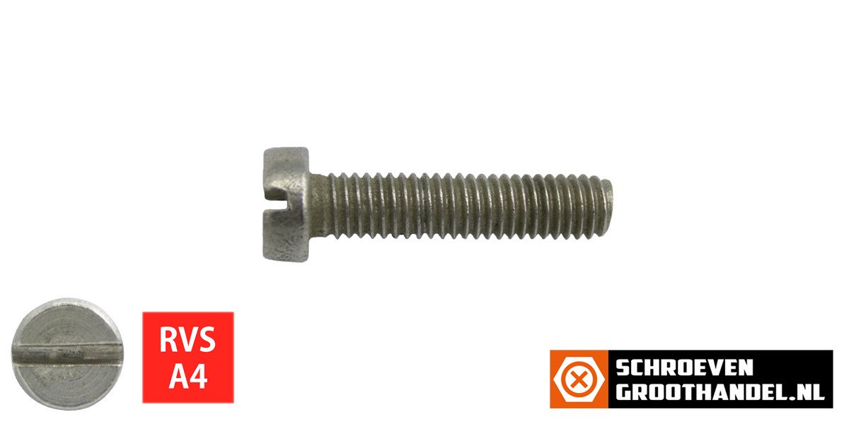 Alternatieve afbeelding voor Metaalschroeven cilinderkop M4 x 25mm DIN84 RVS A4 zaagsnede 200 stuks