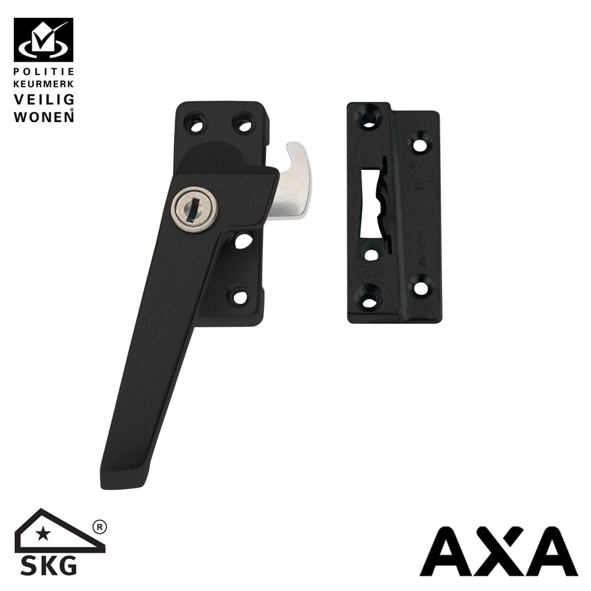 AXA raamsluiting 3319 met ventialtienok en cilinderslot links zwart SKG*
