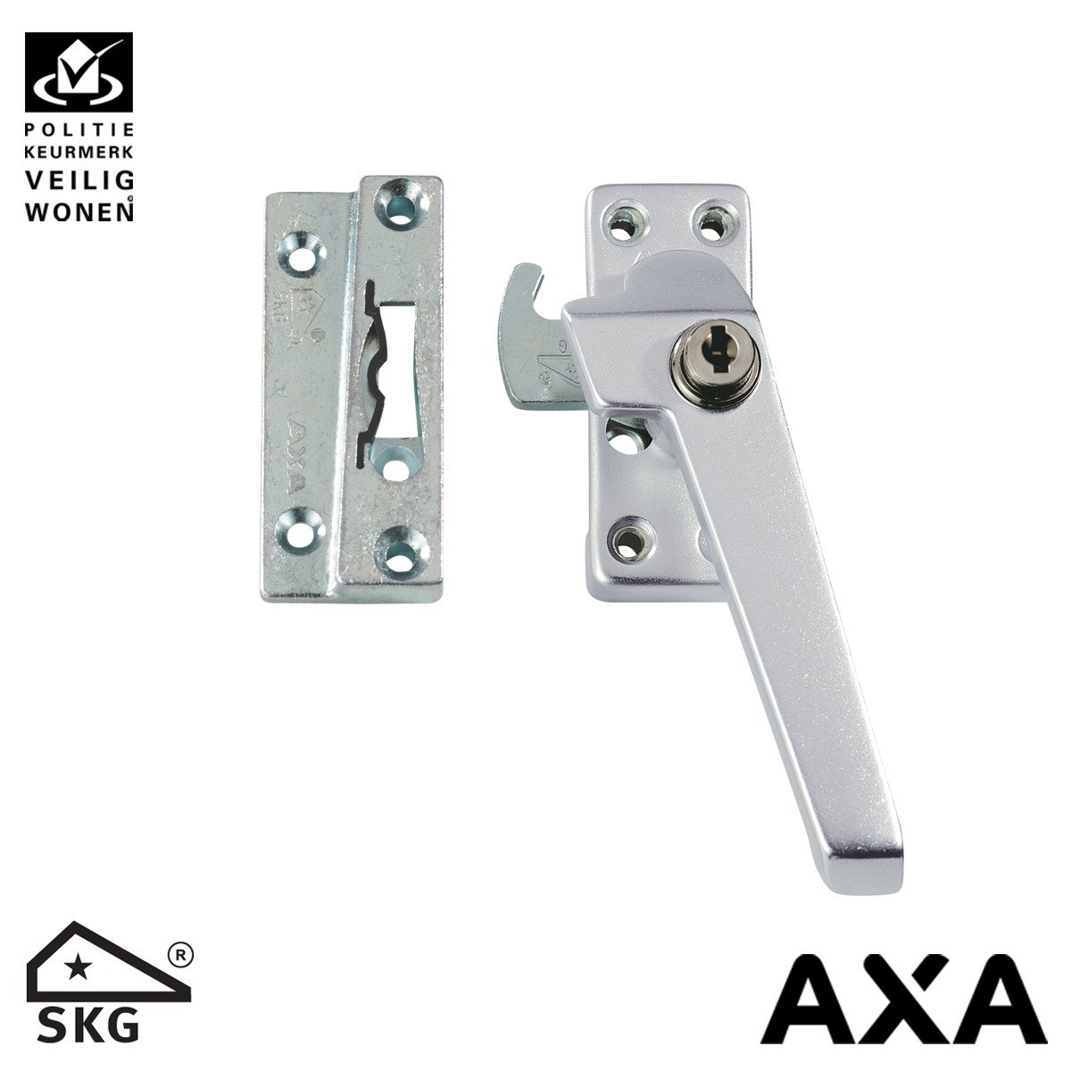 AXA raamsluiting 3319 met ventialtienok en cilinderslot rechts alu SKG*