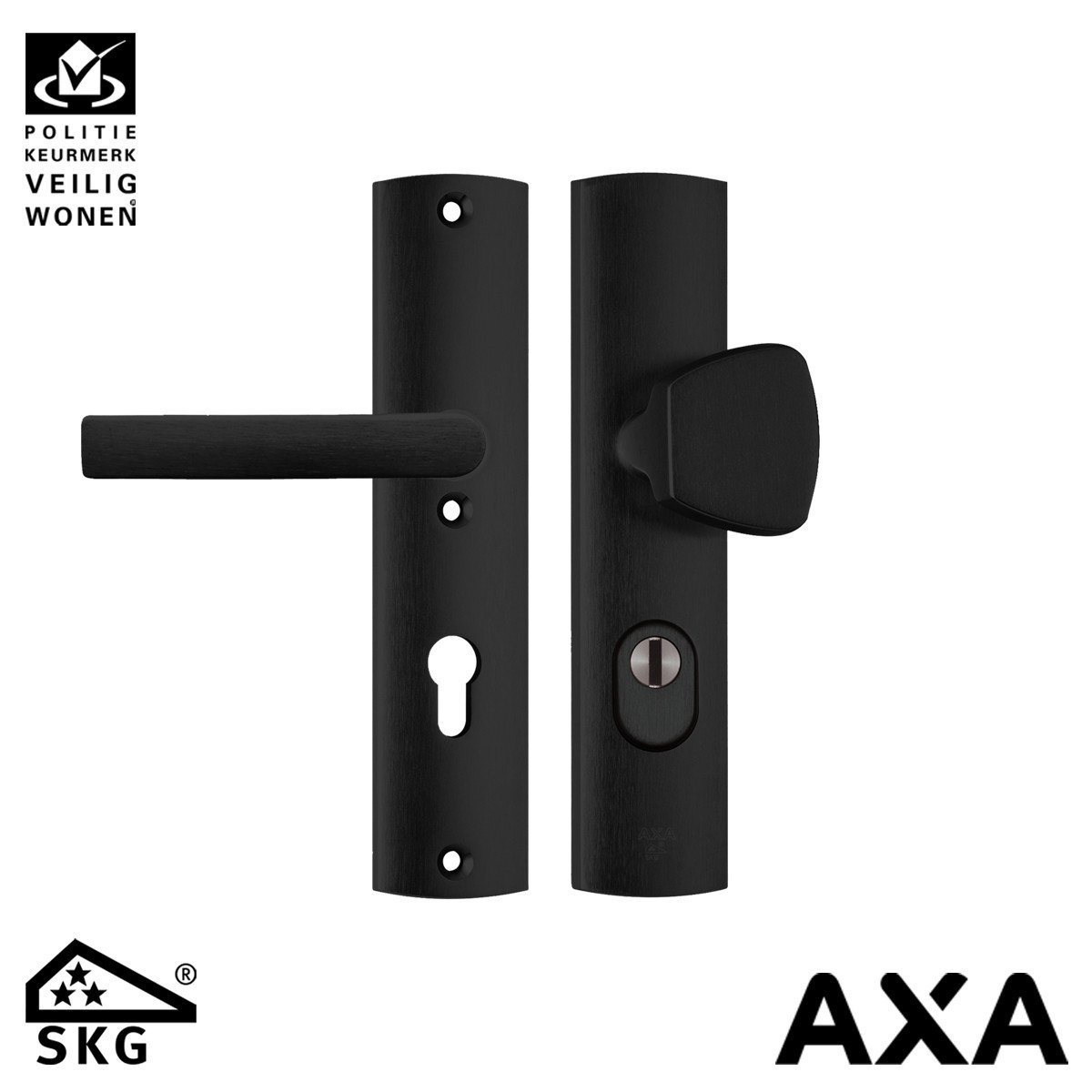 Anti kerntreksbeslag AXA curve plus knop-kruk pc72 geslepen zwart SKG***