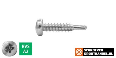 Boorschroeven RVS A2 4,2x25mm cilinderkop philips DIN 7504-N 200 stuks