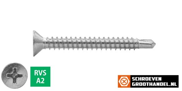 Boorschroeven RVS A2 4,8x50mm platkop philips DIN 7504-P 200 stuks