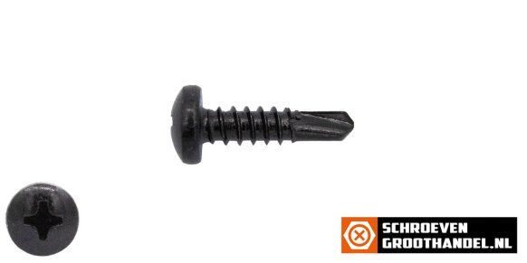 Boorschroeven zwart verzinkt 3,5x19mm cilinderkop philips DIN 7504-P 200 stuks