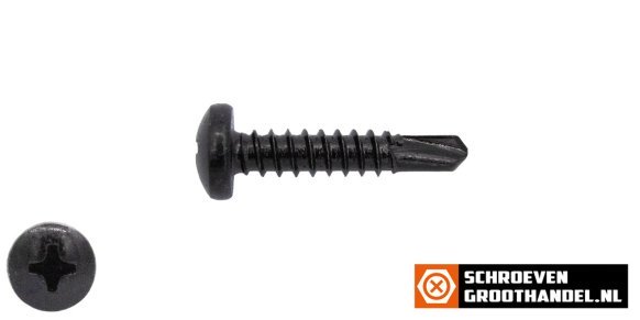 Boorschroeven zwart verzinkt 4,2x25mm cilinderkop philips DIN 7504-P 200 stuks