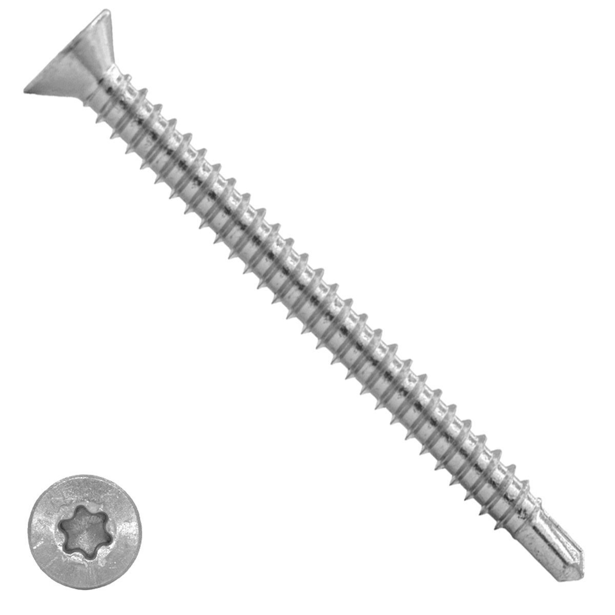 HXJDAM Boorschroeven, zelfborend, M4,2 x 25 mm, plaatschroeven zelftappend, zelftappende schroeven roestvrij staal, verzonken kop, kruiskopschroeven, metalen schroeven met boor, 200 stuks