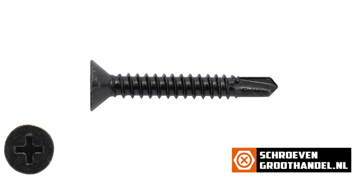 Boorschroeven zwart verzinkt 4,2x32mm platkop philips DIN 7504-P 200 stuks