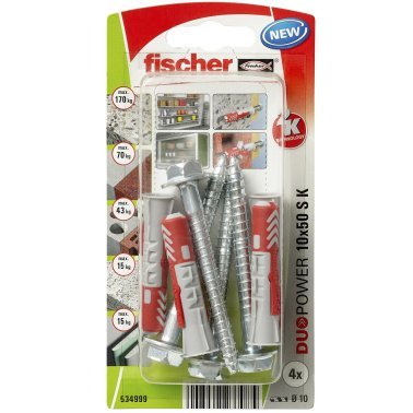 Fischer Duopower pluggen 10x50 S K met zeskantschroeven 4 stuks