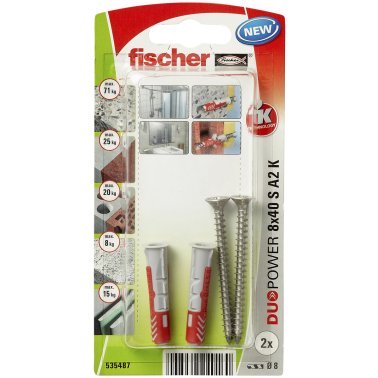 Fischer Duopower pluggen 8x40 S A2 K met RVS A2 schroeven 2 stuks