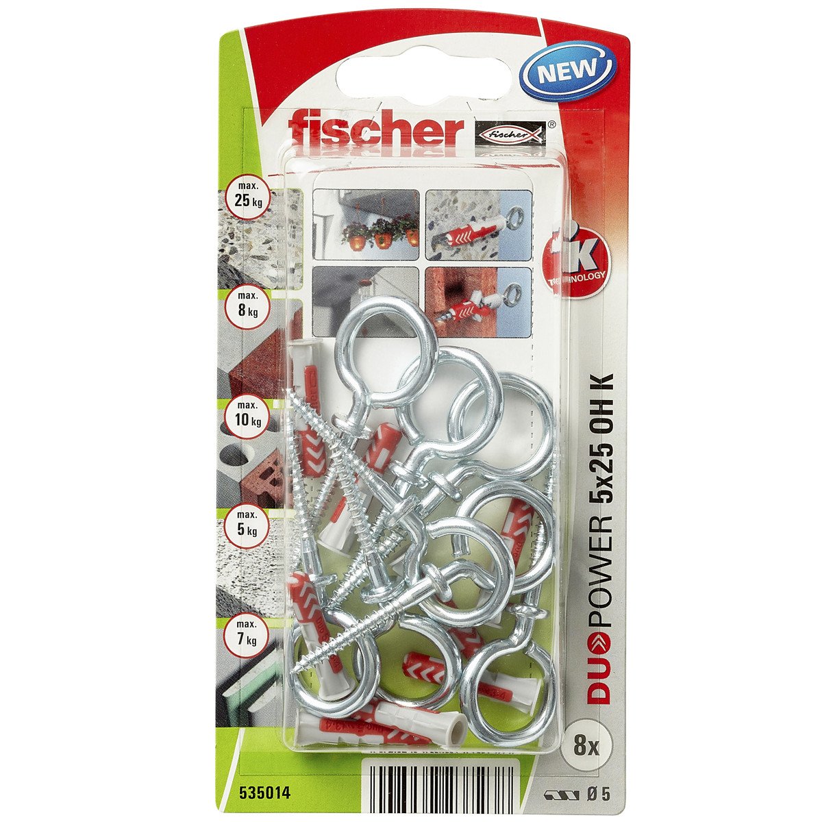 Fischer Duopower pluggen 5x25 OH K met ooghaken 8 stuks
