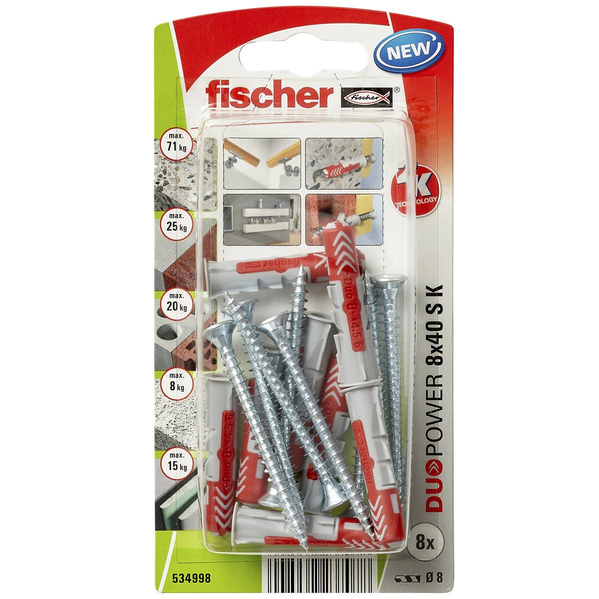 Fischer Duopower pluggen 8x40 S K met schroeven 8 stuks
