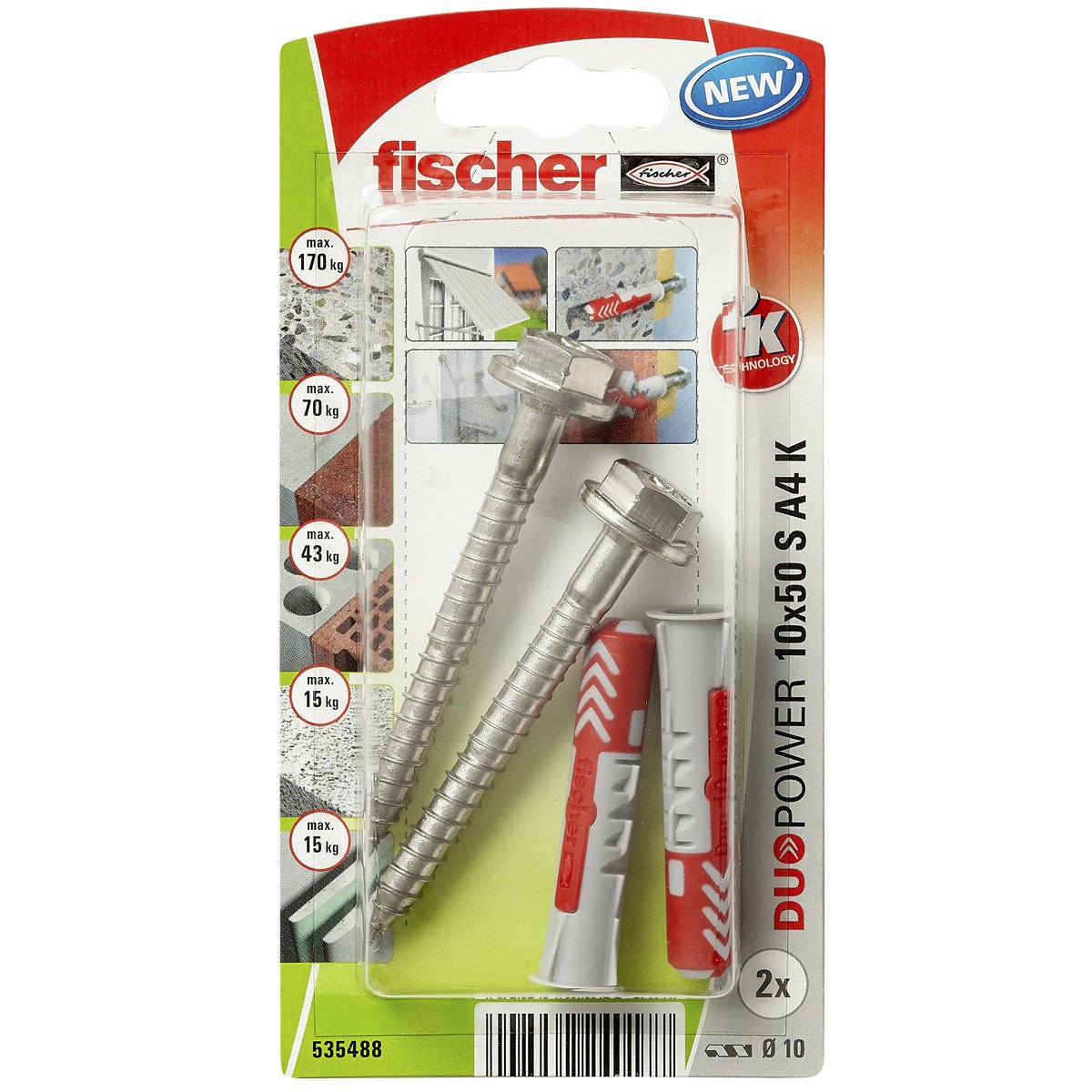 Fischer Duopower pluggen 10x50 S A4 K met RVS A4 schroeven 2 stuks
