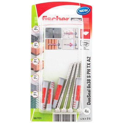 Fischer DuoSeal pluggen 6x38 S PH TX A2 met RVS bolkopschroeven 4 stuks