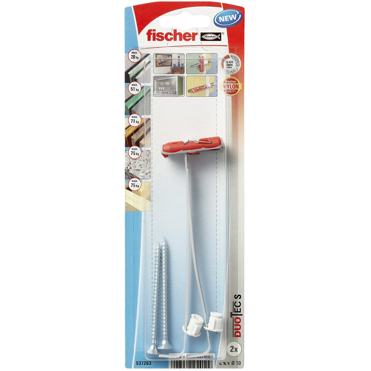 Fischer DuoTec 10 S hollewandpluggen 10mm met schroeven 2 stuks