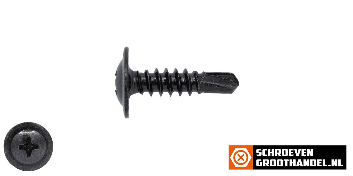 Boorschroeven zwart verzinkt 4,2x19mm flenskop philips DIN 7504-P 200 stuks