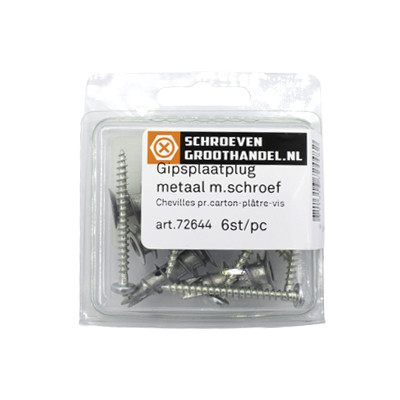 Rigippluggen 100 stuks zelfborende gipsplaatpluggen, metalen gipsplaatpluggen, zelfborend, metaal met schroeven, pluggen, met schroeven voor