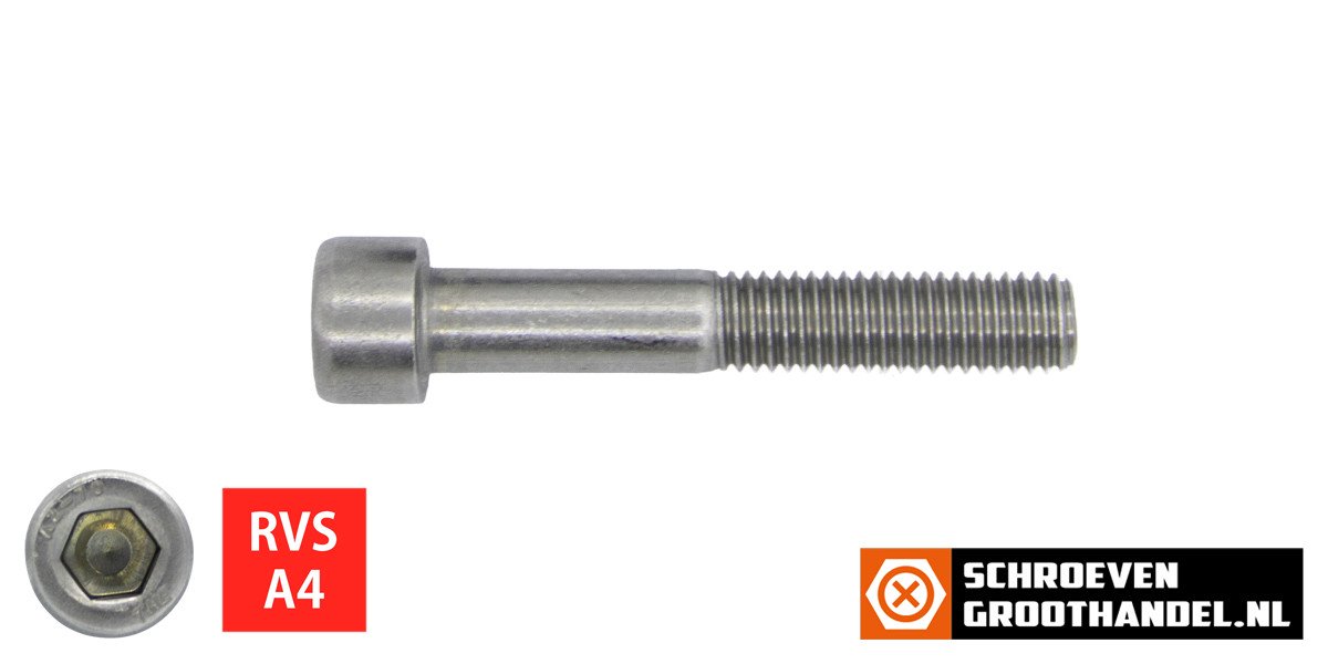 Inbusbouten cilinderkop M10 x 50mm RVS A4 DIN912 25 stuks