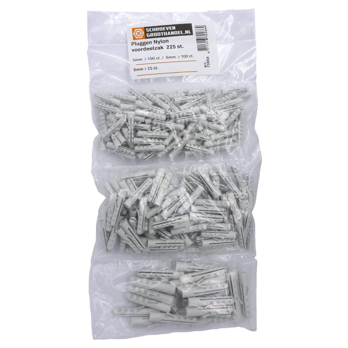Voordeelzak nylon pluggen 225 stuks