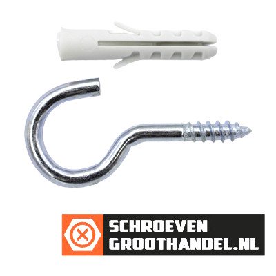 Nylon pluggen 8mm met waslijnhaken 65mm 4 stuks