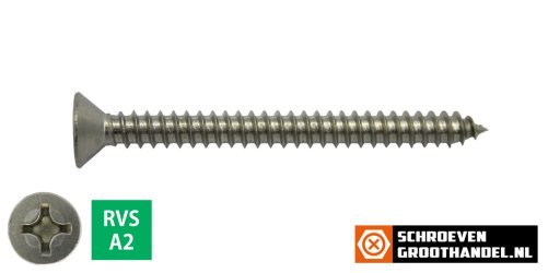 Parkers RVS A2 4,8x70mm platkop philips DIN 7982 200 stuks