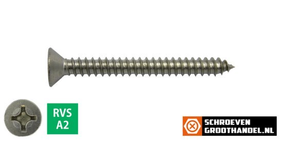 Parkers RVS A2 3,9x45mm platkop philips DIN 7982 200 stuks