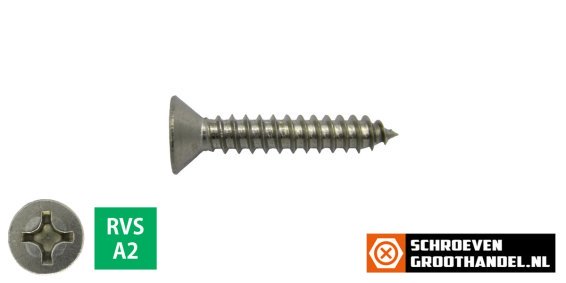 Parkers RVS A2 3,9x22mm platkop philips DIN 7982 200 stuks