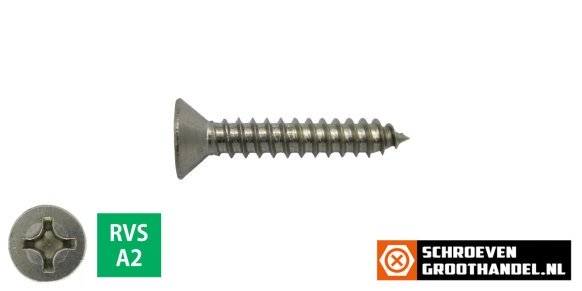 Parkers RVS A2 2,9x16mm platkop philips DIN 7982 200 stuks