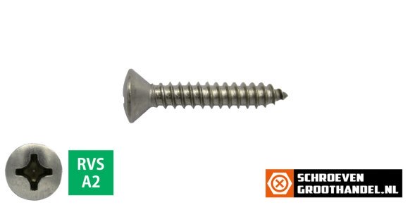 Parkers RVS A2 2,9x19mm lenskop philips DIN 7983 200 stuks