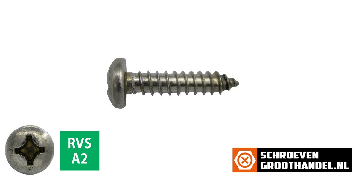 Parkers RVS A2 3,9x16mm cilinderkop philips DIN 7981 200 stuks