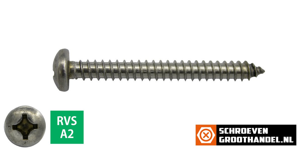 Parkers RVS A2 4,2x50mm cilinderkop philips DIN 7981 200 stuks