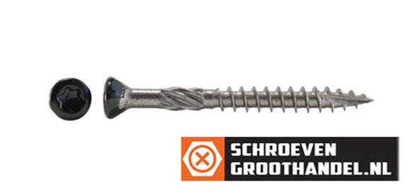 Potdekselschroeven 5x50 mm RVS C1 RAL9005 gitzwart TORX met bit 200 stuks