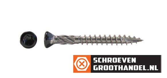 Potdekselschroeven 4x45 mm RVS C1 RAL9005 gitzwart TORX met bit 200 stuks