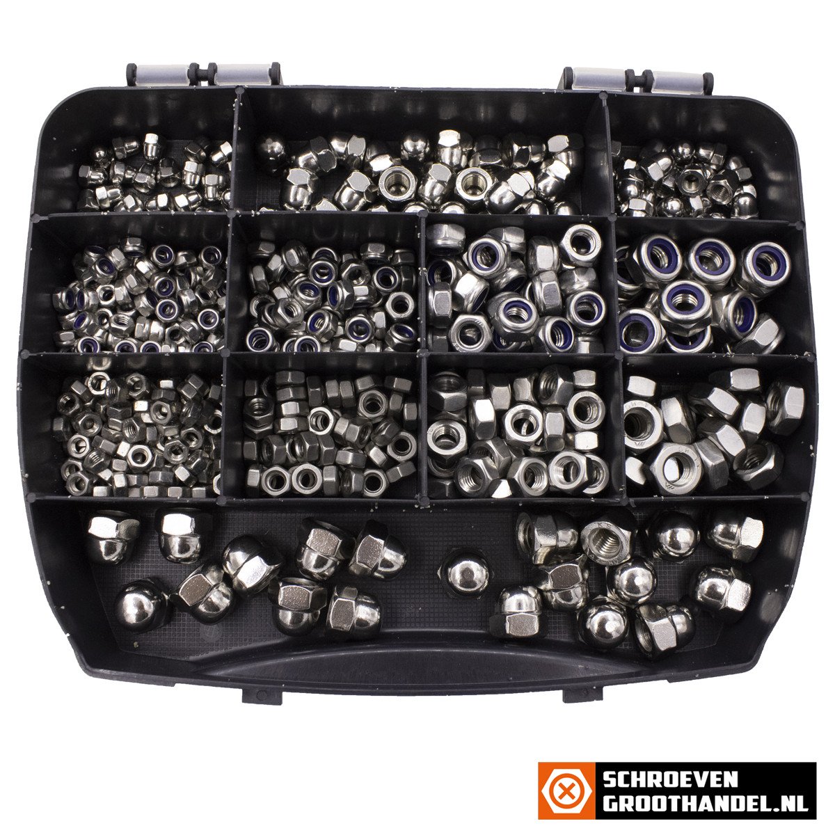 Assortimentskoffer moeren rvs A4 (AISI-316) 535-delig